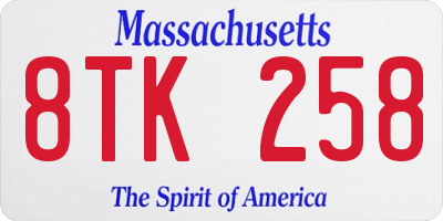 MA license plate 8TK258