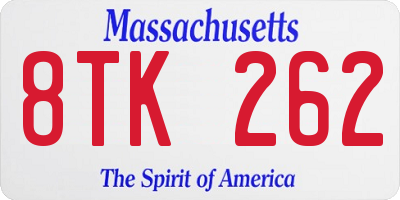 MA license plate 8TK262