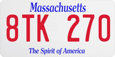 MA license plate 8TK270