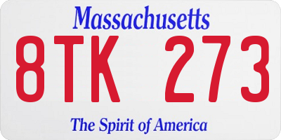 MA license plate 8TK273