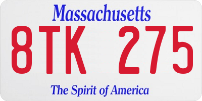 MA license plate 8TK275
