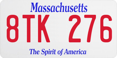 MA license plate 8TK276