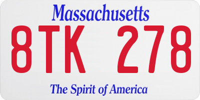 MA license plate 8TK278