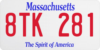 MA license plate 8TK281