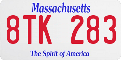MA license plate 8TK283