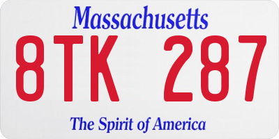 MA license plate 8TK287