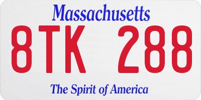 MA license plate 8TK288