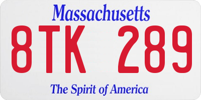 MA license plate 8TK289