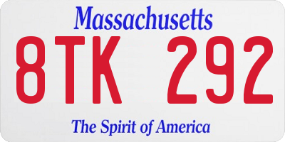 MA license plate 8TK292