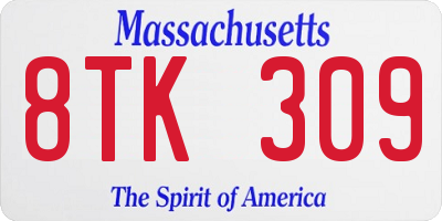 MA license plate 8TK309