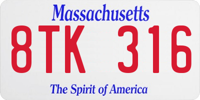 MA license plate 8TK316