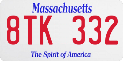 MA license plate 8TK332