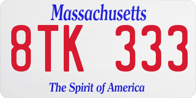 MA license plate 8TK333
