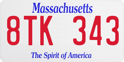 MA license plate 8TK343