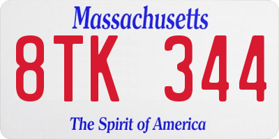 MA license plate 8TK344