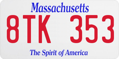 MA license plate 8TK353