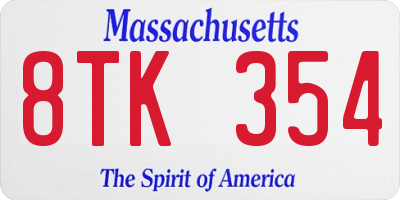 MA license plate 8TK354