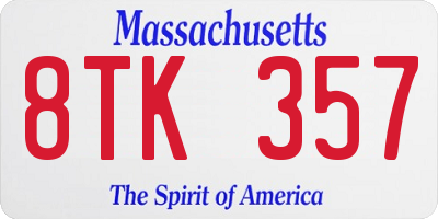 MA license plate 8TK357