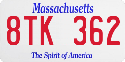MA license plate 8TK362