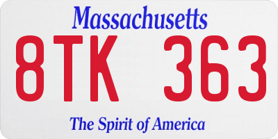 MA license plate 8TK363