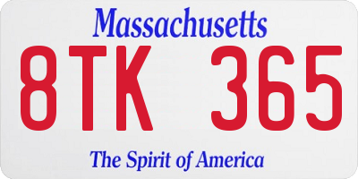 MA license plate 8TK365