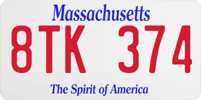 MA license plate 8TK374