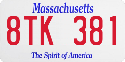 MA license plate 8TK381