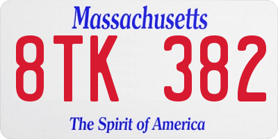 MA license plate 8TK382