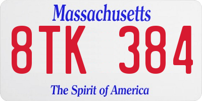 MA license plate 8TK384