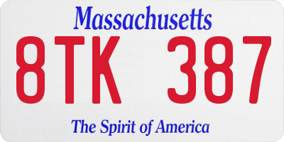 MA license plate 8TK387