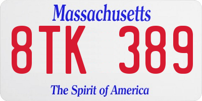 MA license plate 8TK389