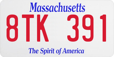 MA license plate 8TK391