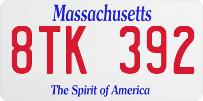 MA license plate 8TK392