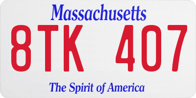 MA license plate 8TK407