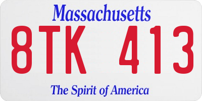MA license plate 8TK413