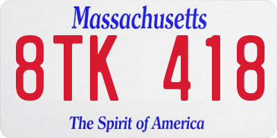 MA license plate 8TK418