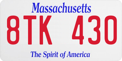 MA license plate 8TK430