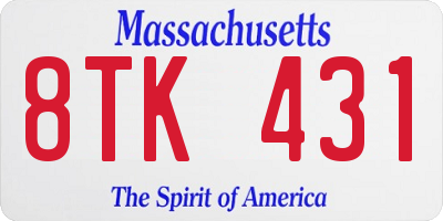 MA license plate 8TK431