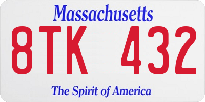 MA license plate 8TK432