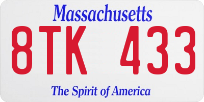MA license plate 8TK433