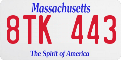 MA license plate 8TK443