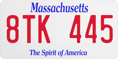 MA license plate 8TK445