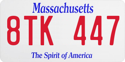 MA license plate 8TK447