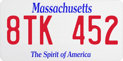 MA license plate 8TK452