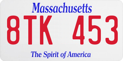 MA license plate 8TK453