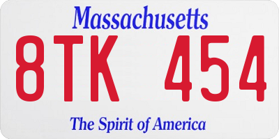 MA license plate 8TK454