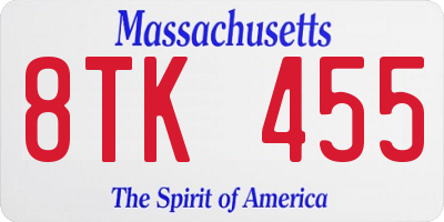 MA license plate 8TK455
