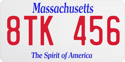 MA license plate 8TK456