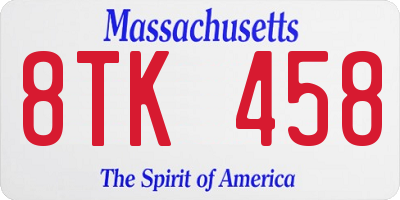 MA license plate 8TK458