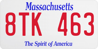 MA license plate 8TK463
